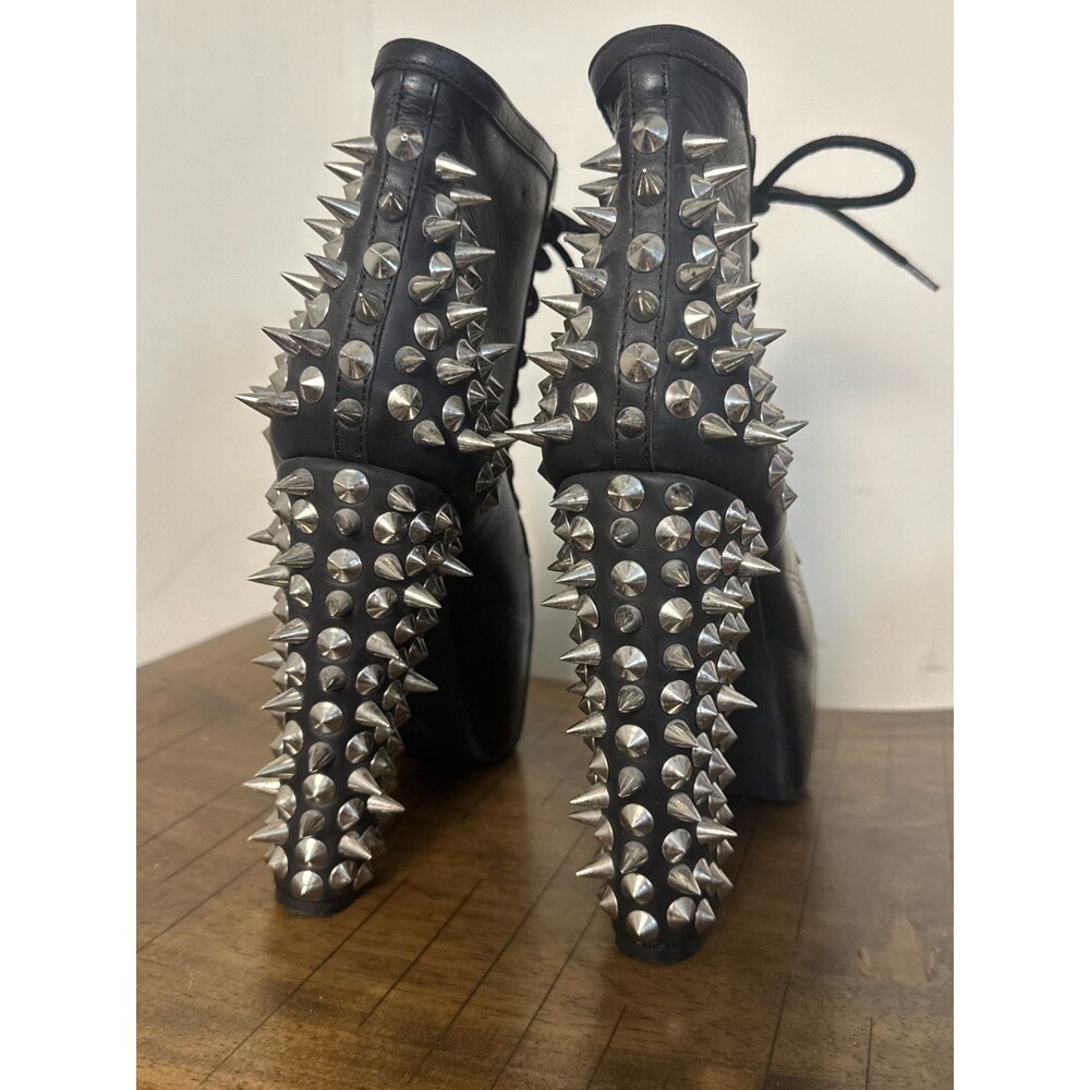 Rare Jeffrey Campbell Havana Last SPIKE Black Leather Spiked Platform Boots 7.5 - Picture 4 of 15